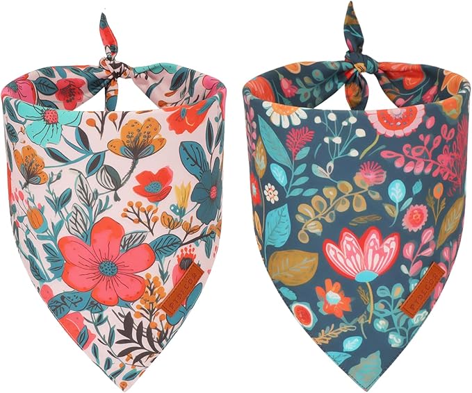 PTDECOR Flower Dog Bandana, Triangle Pet Bandanas by PTDECOR