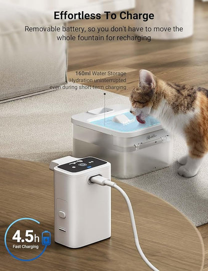 DownyPaws Battery Operated Cat Water Fountain, 84oz/2.5L Fursink Wireless Pet - Image 7