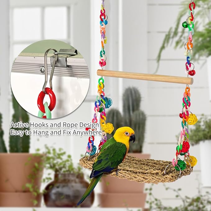 Natural Bird Swing Toys with Wood Perch, Double Layer Bird Seagrass Woven - Image 6