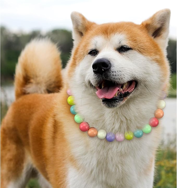 Hosiwei Dog and Cat Rainbow Beads Collar Necklace, Faux Pearls Necklace Pet - Image 2