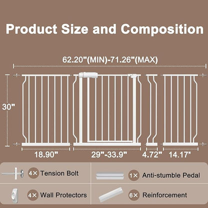 WAOWAO Baby Gate 62.20-71.26" Extra Wide Pressure Mounted Walk Through Swing - Image 6