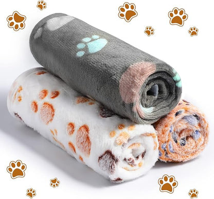 Tegeme 12 Pcs Pet Blankets Soft Fluffy Fleece Dog Cat Warm Paw Print Pattern - Image 5