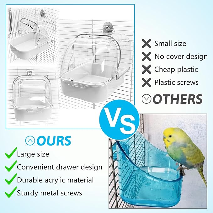 Tfwadmx Bird Cage Bath Hanging Parrot Bath Tub Water Shower Food Feeder Holder - Image 5