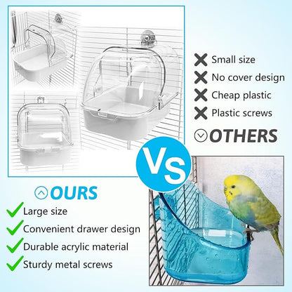 Tfwadmx Bird Cage Bath Hanging Parrot Bath Tub Water Shower Food Feeder Holder - Image 5