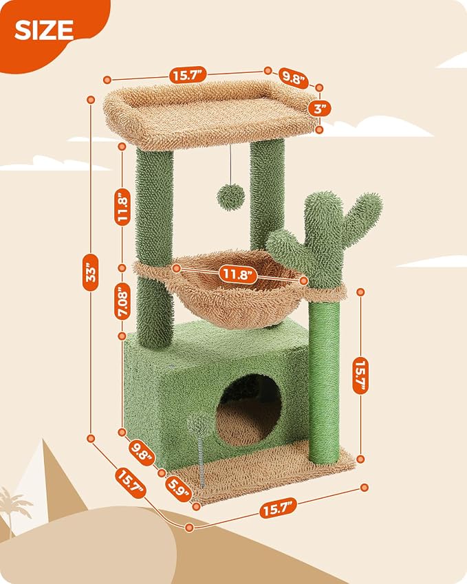 PEQULTI 4-in-1 Cactus Cat Tree, Cat Scratching Post - Image 6