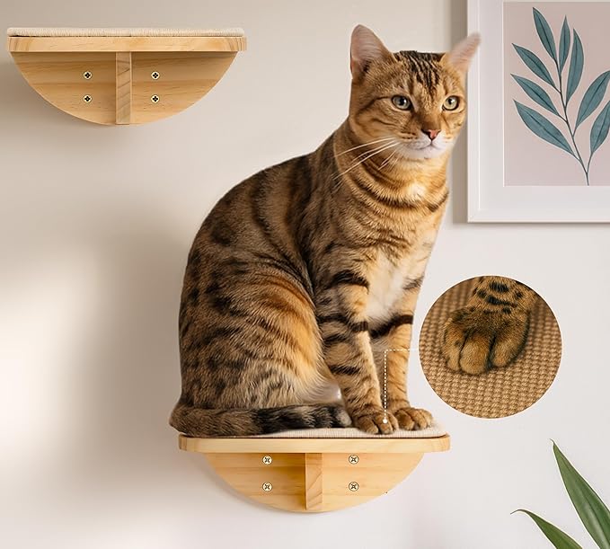 Wood Cat Wall Shelves with Sisal Mat – Cats Wall Furniture Steps - Image 2