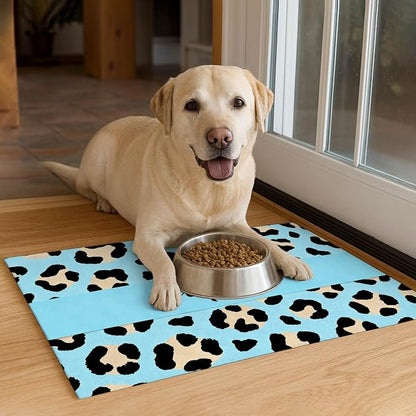 Puppy Feeding Mat 24x16 inch Blue Leopard Print Pet Bowl Placemat Non Slip - Image 4