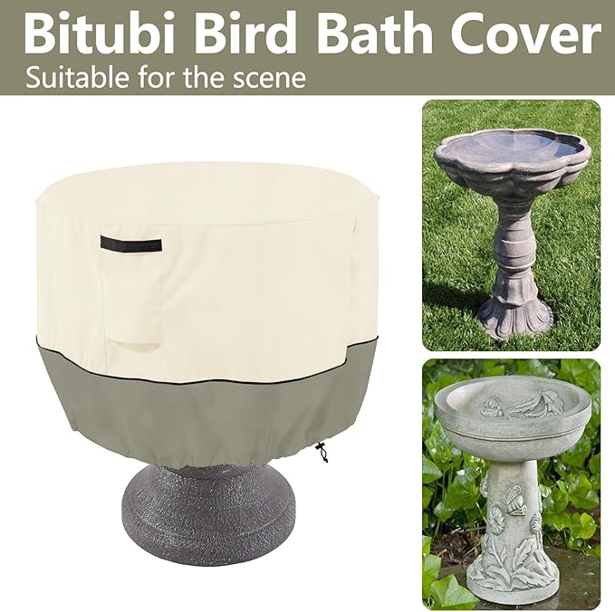 Bitubi Bird Bath Cover（24"x18"） 600D Oxford Cloth Garden Fountain Statue - Image 3