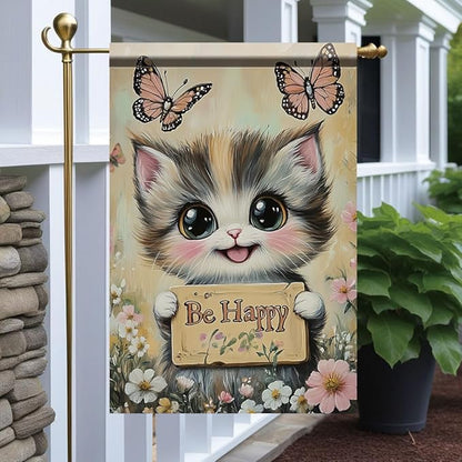 Be Happy Cat Garden Flag 12x18 Inch Double Sided Outdoor Yard Banner Cute Kitten - Image 7