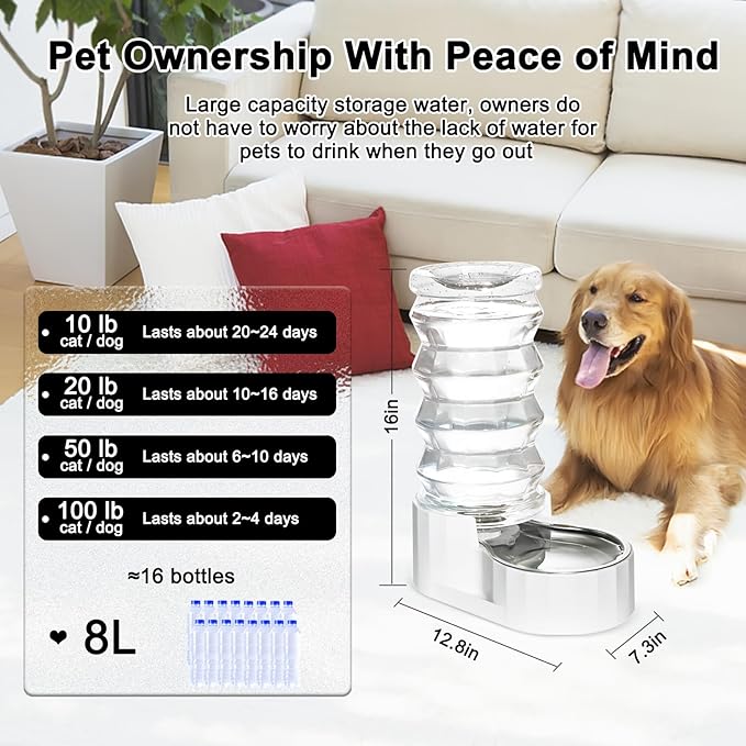 RIZZARI Gravity Dog Water Dispenser: 8L Large Auto-Refill Stainless Steel Pet - Image 2