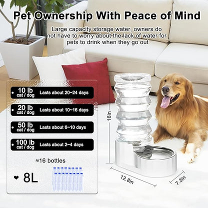 RIZZARI Gravity Dog Water Dispenser: 8L Large Auto-Refill Stainless Steel Pet - Image 2