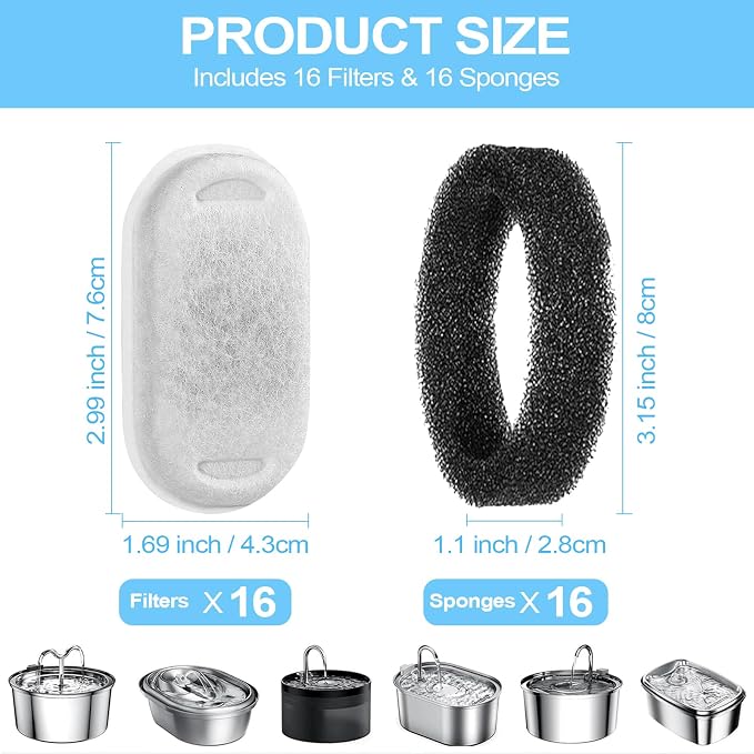 Cat Water Fountain Filter for Stainless Steel 108oz/3.2L& 67oz/2L Automatic Pet - Image 3