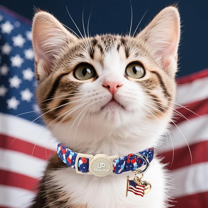 4th 0f July Cat Collar, Summer Baseball Blue Cat Collar - Image 4