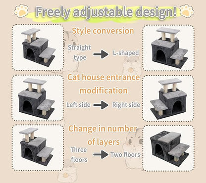 3-in-1 Pet Stairs for Cats for High Bed, Adjustable Dog Steps, Modular 3-Tier - Image 4