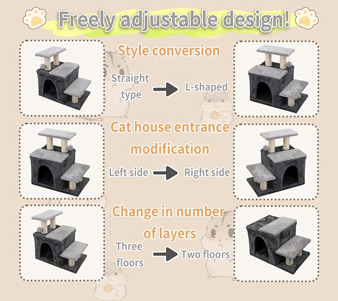 3-in-1 Pet Stairs for Cats for High Bed, Adjustable Dog Steps, Modular 3-Tier - Image 4