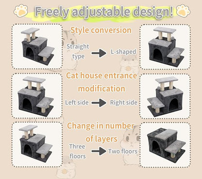 3-in-1 Pet Stairs for Cats for High Bed, Adjustable Dog Steps, Modular 3-Tier - Image 4