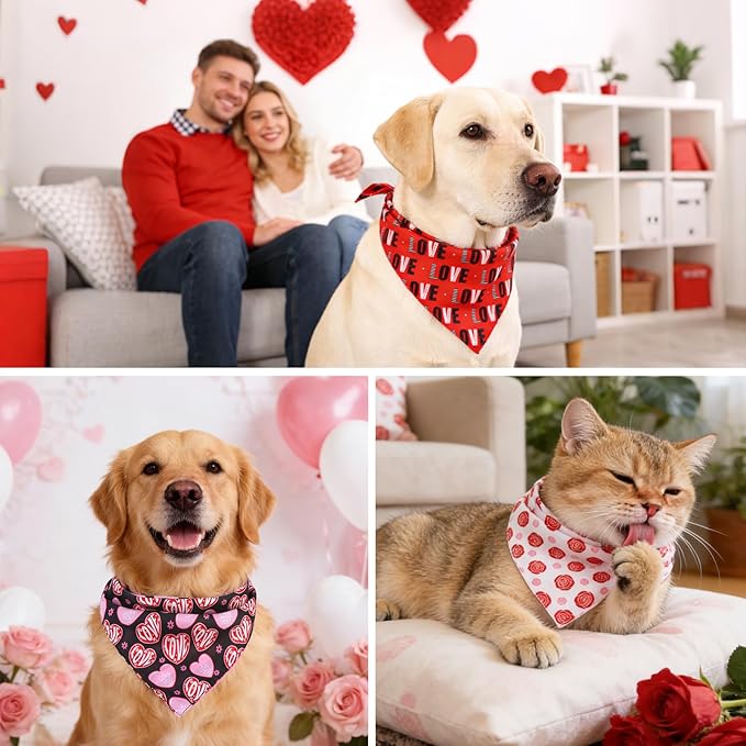 PAWCHIE Valentine's Day Dog Bandanas 4 Pack, Reversible Dog Party Triangle - Image 6
