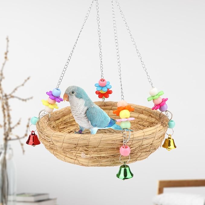Hypeety Natural Handwoven Straw Nest Bed Large Bird Swing Toy - Image 5