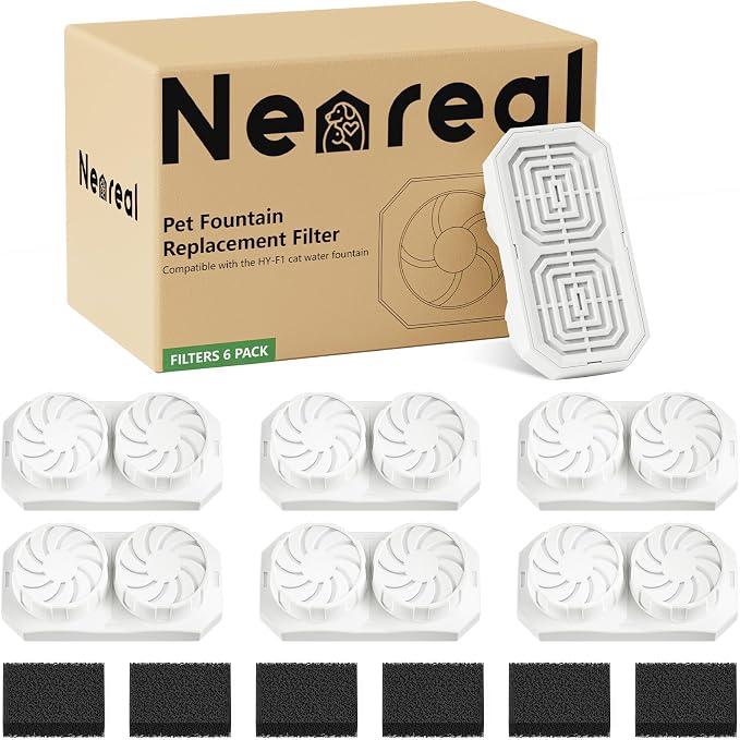 Official 6 Pack Wireless Cat Fountain Replacement Filters & Pre-Filter Sponges by Neareal