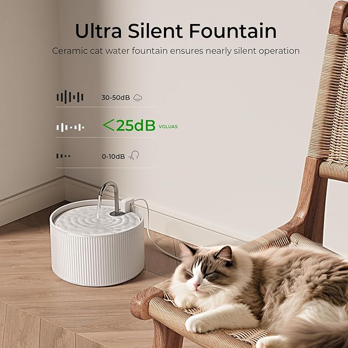 Voluas Ceramic Cat Water Fountain, 2.2L/74oz Cat Fountains - Image 2