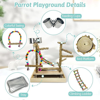 PINVNBY Bird Playground Natural Wood Bird Play Stand - Image 3