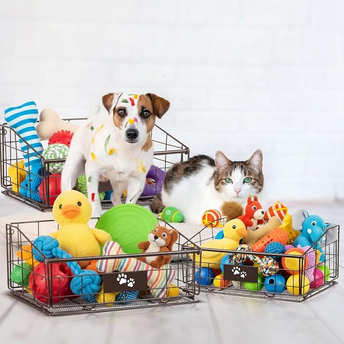 Mimorou 3 Pack Metal Dog Toy Baskets Multi-sized Foldable Dog Toy Bins Box - Image 6