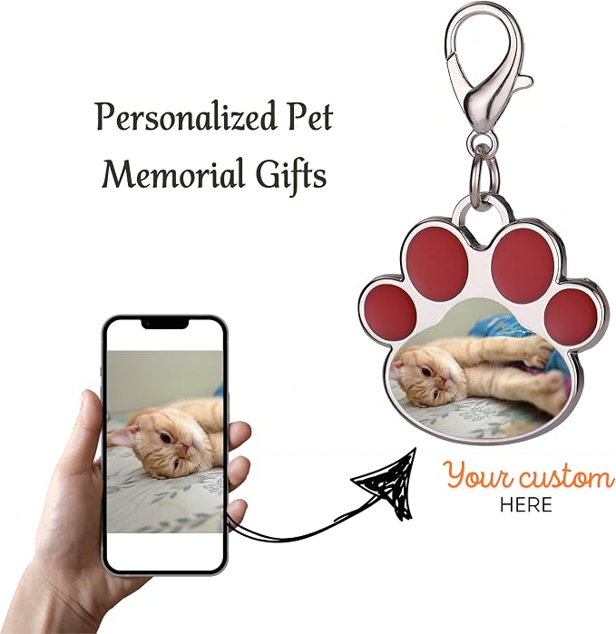 Custom Pet Photo Keychain Personalized Photo Pawprint Dog Tag Keychain Engraved - Image 5