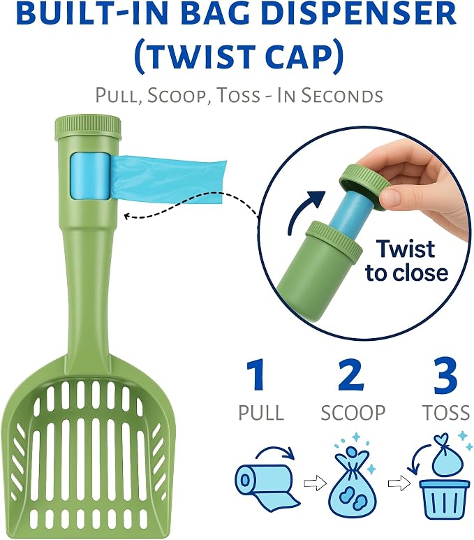 2-in-1 Pooper Scooper with Bag Attachment, Cat Litter Shovel Scoop with Bag - Image 2