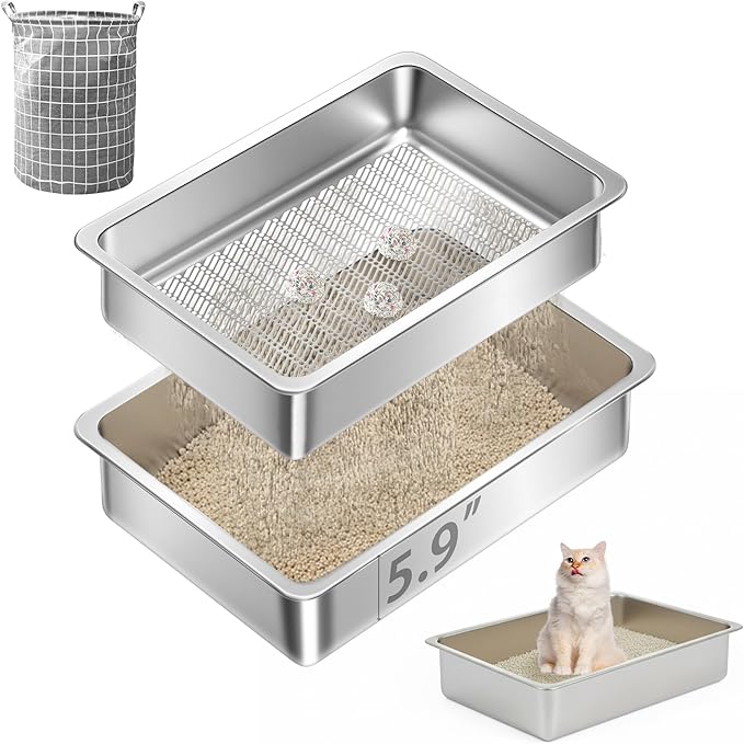 Teheao Stainless Steel Sifting Cat Litter Box by Unknown