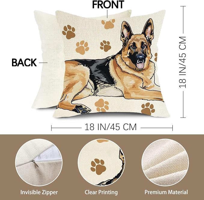 German Shepherd Dog Decorative Throw Pillow Cover 18 x 18, Cute Puppy Paw - Image 2
