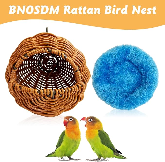 BNOSDM Rattan Bird Nest Parrot Nesting House Parakeet Nesting Soft Lovebird - Image 2