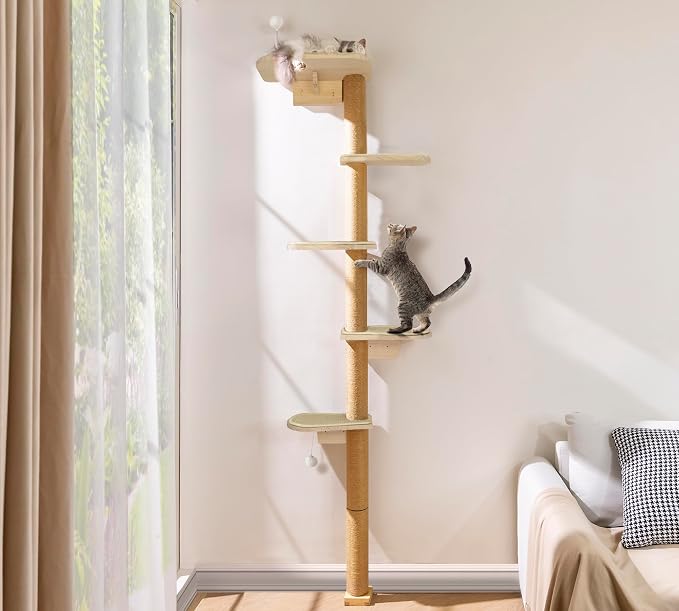 Wild Simulation Cat Tree for Kittens, 5-Level Floor to Ceiling Cat Wall Shelves by PELUOMOZ