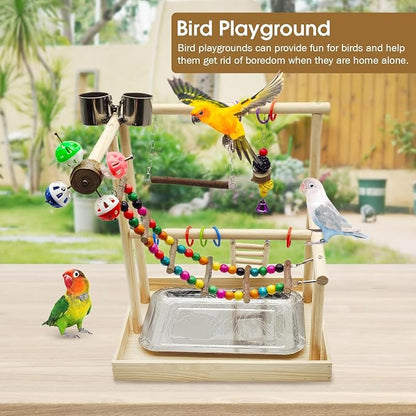 PINVNBY Bird Playground Parrot Playstand Play Gym Cockatiel Wood Bird Toys - Image 3