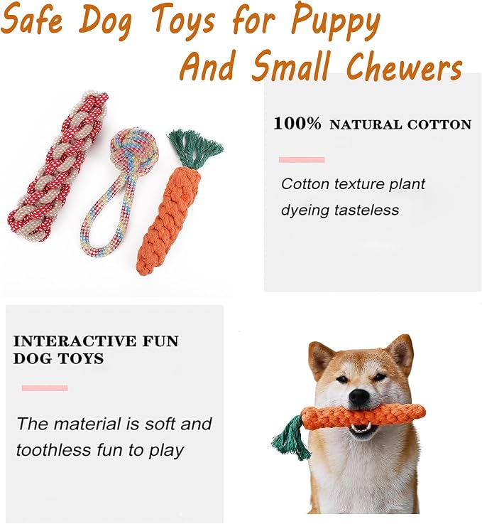 3PCS Natural Cotton Rope Toys for Small Dogs and Puppies, Dog Dental Care Chew - Image 4