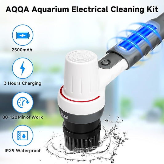 AQQA 8-in-1 Electric Aquarium Cleaning Kit IPX9 Waterproof Cordless - Image 2