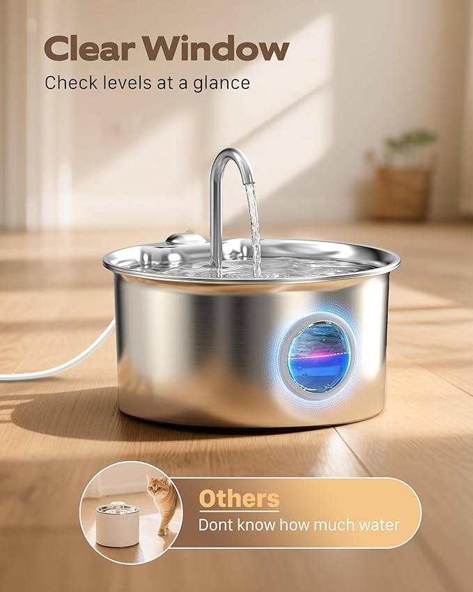 Pet Water Fountain Stainless Steel: Mental Cat Water Fountains - 88oz/2.6L - Image 4