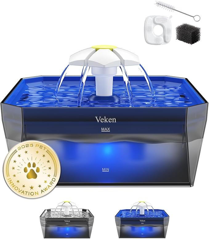 Veken Award-Winning Small Pet-Friendly Cat Water Fountain by Veken