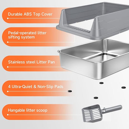Stainless Steel Cat Litter Box, Odor Free Metal Litter Box - Image 5