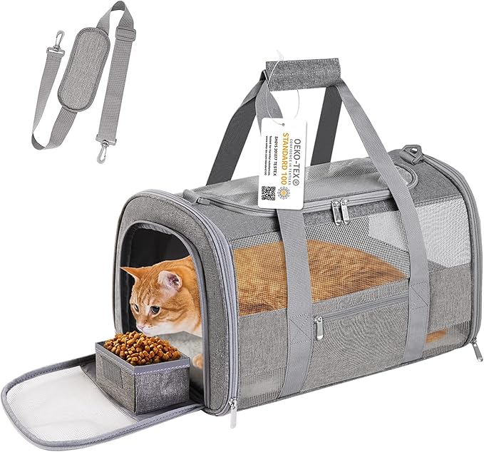 Soft Sided Cat Carrier for Small Cats Puppies up to 15 Lbs, Airline Approved by CUSSIOU