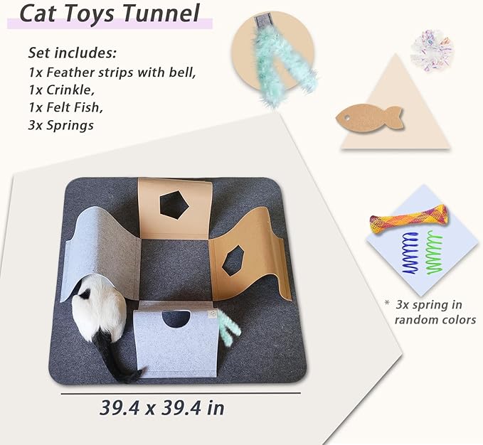 Cat Toys Tunnel for Indoor Cats, 4-Way Felt Cat Tunnel Play Mat - Image 2