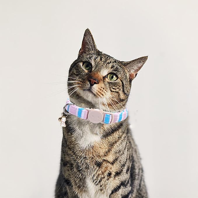 Elegant little tail 2 Pack Cat Collar-Pink Strip Cotton Breakaway Cat Collars - Image 6