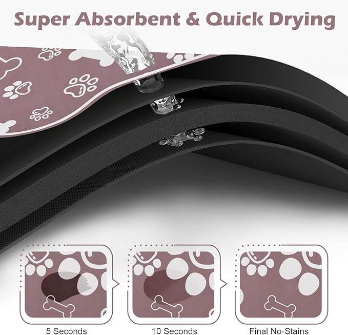 Dog Cat Mat for Food and Water, Rapid Absorbent Pet Feeding Mat, Bone Shaped - Image 2