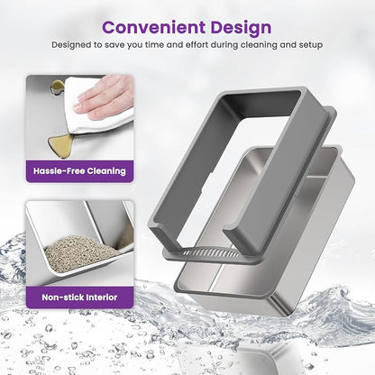 【No Sifting】 Tiuubt XXXL Stainless Steel Litter Box - Image 7