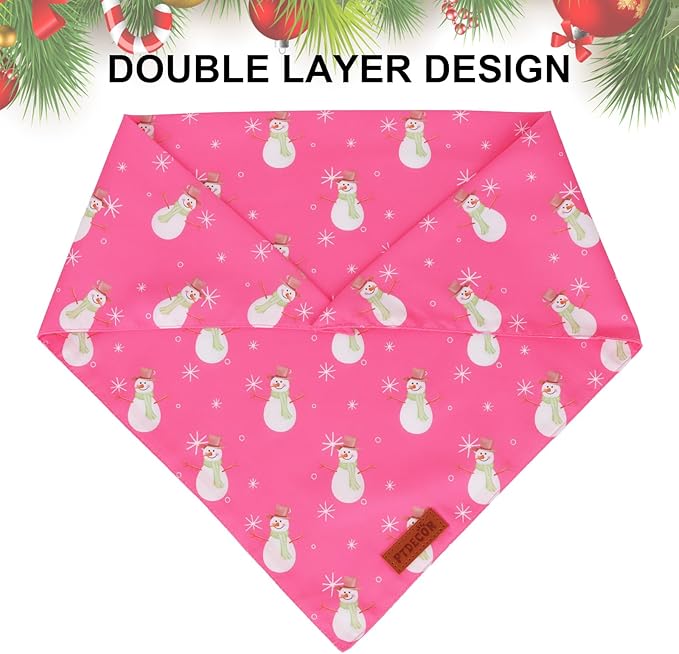 PTDECOR Christmas Dog Bandana, Santa Snowman Design Reversible Holiday Pet Scarf - Image 5