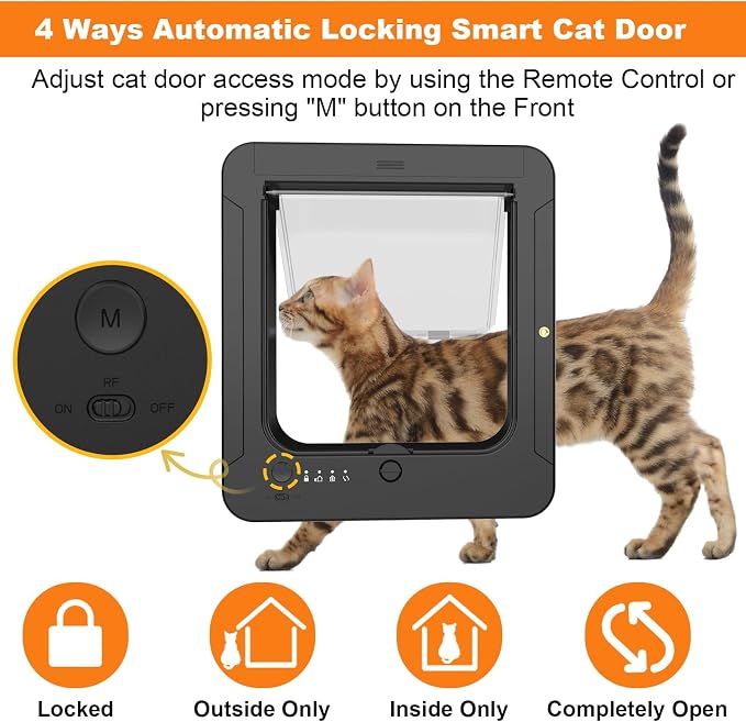 Smart Cat Door with 3 Collar Sensor, RFID Cat Door Collar Activated with Remote - Image 2