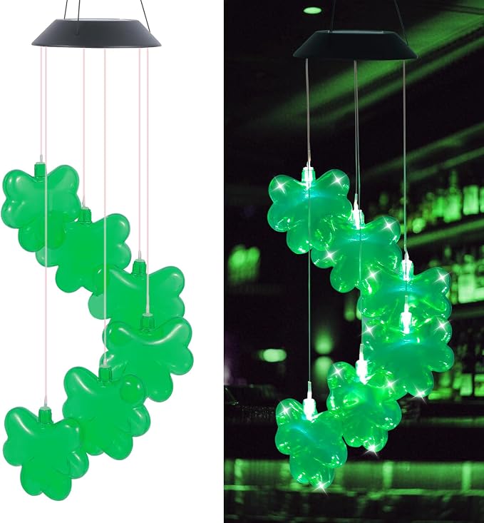 St. Patrick's Day Solar Shamrock Wind Chimes, Birthday Irish Gifts - Image 6