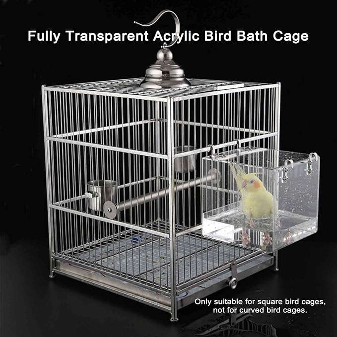 Hanging Cube Bird Bath Cage, Transparent Bird Bathtub Bath Shower - Image 6