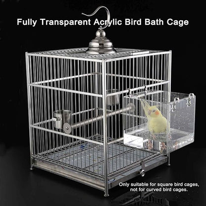 Hanging Cube Bird Bath Cage, Transparent Bird Bathtub Bath Shower - Image 6