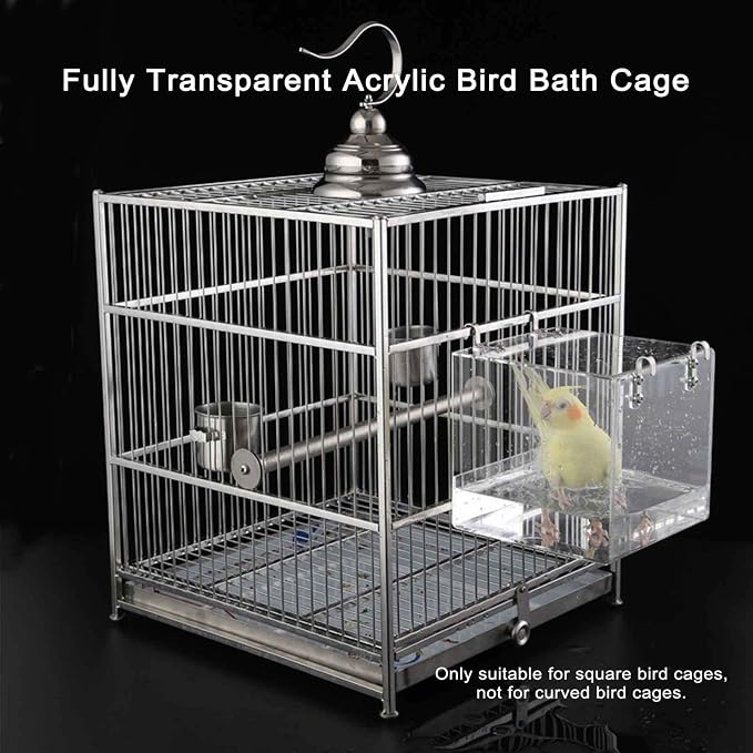 Hanging Cube Bird Bath Cage, Transparent Bird Bathtub Bath Shower - Image 5