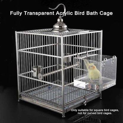 Hanging Cube Bird Bath Cage, Transparent Bird Bathtub Bath Shower - Image 5